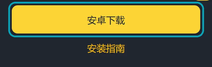 手机打开币安下载页时最底部的截图：一个宽的安卓下载按钮被青色框标出，下面是一行安装指南文字链
